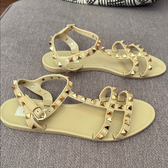 Valentino Women's Gold Studded Sandals - Picture 6 of 8